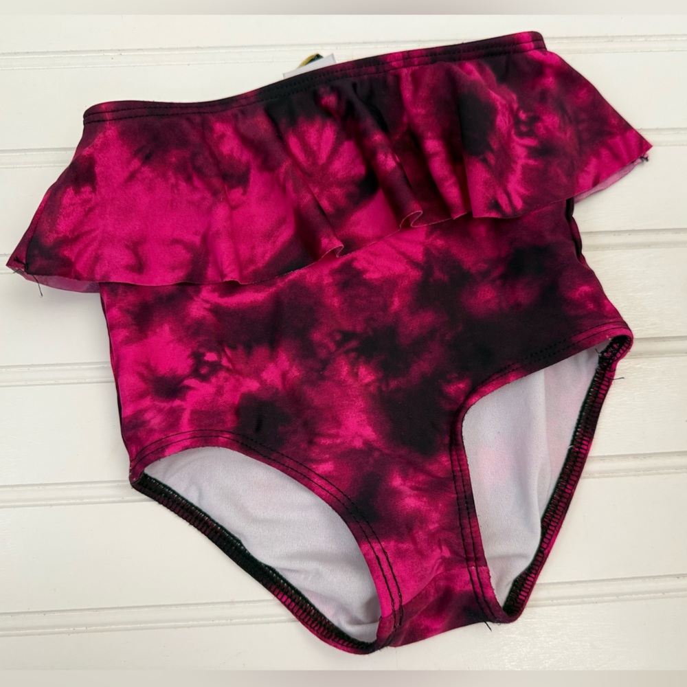 Kortni Jeane Girls Pink and Black Tie-Dye Ruffle Bikini Bottoms
